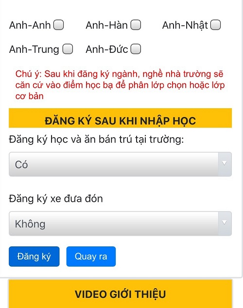 FORM ĐĂNG KÝ TRỰC TUYẾN NGÀNH HỌC ĐỐI VỚI HỌC SINH LỚP 10 HỆ 02 VĂN BẰNG NĂM HỌC 2021 - 2022