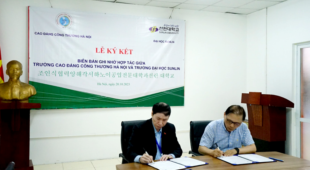 LỄ KÝ BIÊN BẢN GHI NHỚ HỢP TÁC ĐÀO TẠO GIỮA TRƯỜNG CAO ĐẲNG CÔNG THƯƠNG HÀ NỘI VÀ TRƯỜNG ĐẠI HỌC SUNLIN – HÀN QUỐC