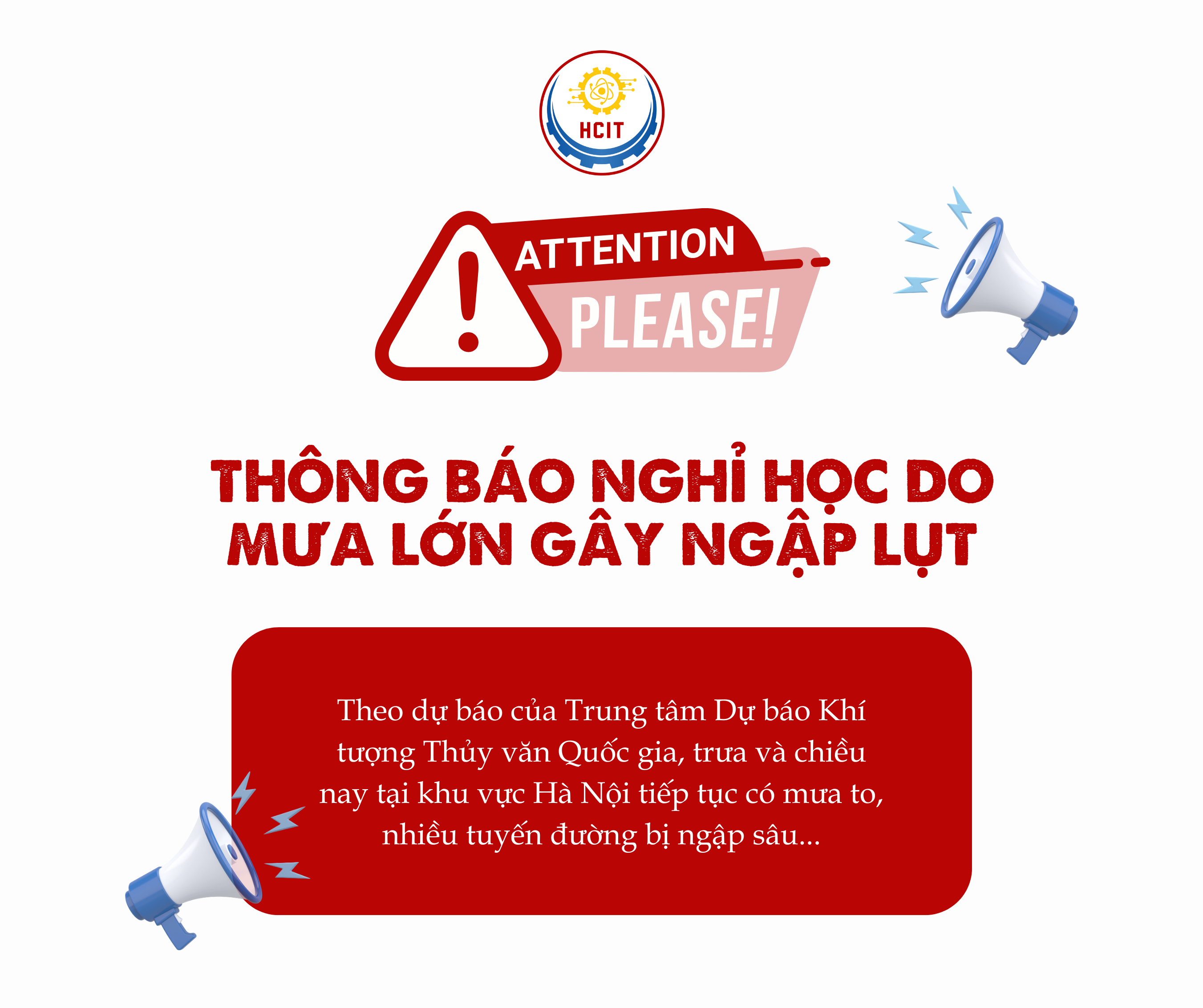 Thông báo nghỉ học do mưa lớn gây ngập lụt