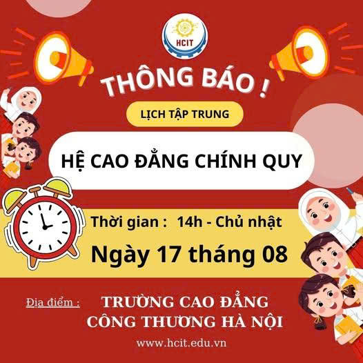 THÔNG BÁO KẾ HOẠCH TẬP TRUNG TÂN SINH VIÊN CAO ĐẲNG CHÍNH QUY KHÓA 2025–2028